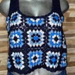 Sincerely Jules Navy and Sky Blue Crochet Crop Top